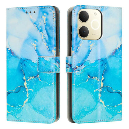 Marble pattern leather phone case, blue tone with folio flap and camera cutout