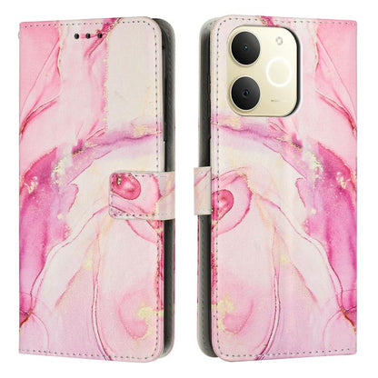 Marble pattern leather phone case, pink with folio flap and front camera opening