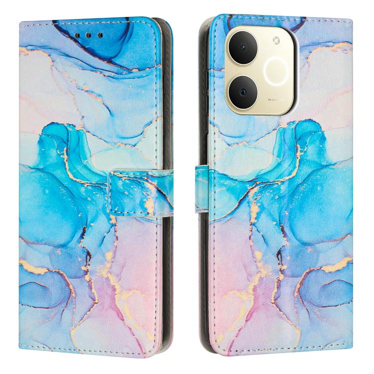 Marble pattern leather phone case, blue and purple accents with folio flap