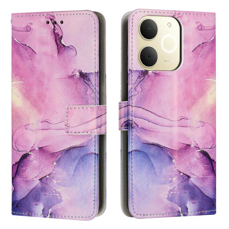 Marble pattern leather phone case, pink-purple marble design with folio flap