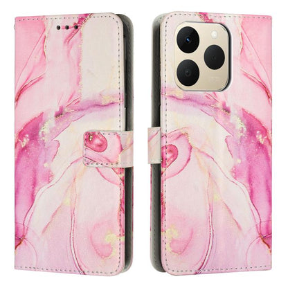 Marble patterned leather phone wallet case in pink with camera cutout and strap