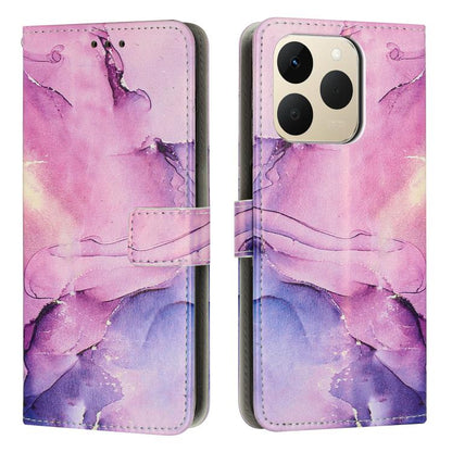 Marble pattern leather phone case, pink-purple with folio flap and card slot detail