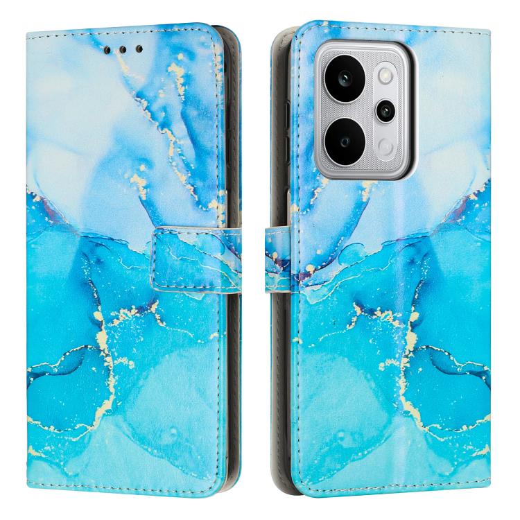 Marble pattern leather wallet phone case, light blue with front flap and phone camera cutout
