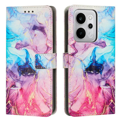 Marble pattern leather wallet phone case, blue and pink marble design with front flap
