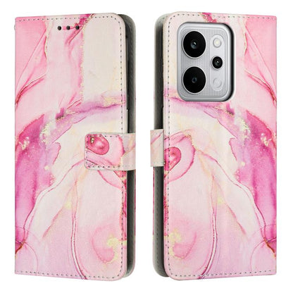 Marble pattern leather wallet phone case, blush pink with front flap and camera cutout