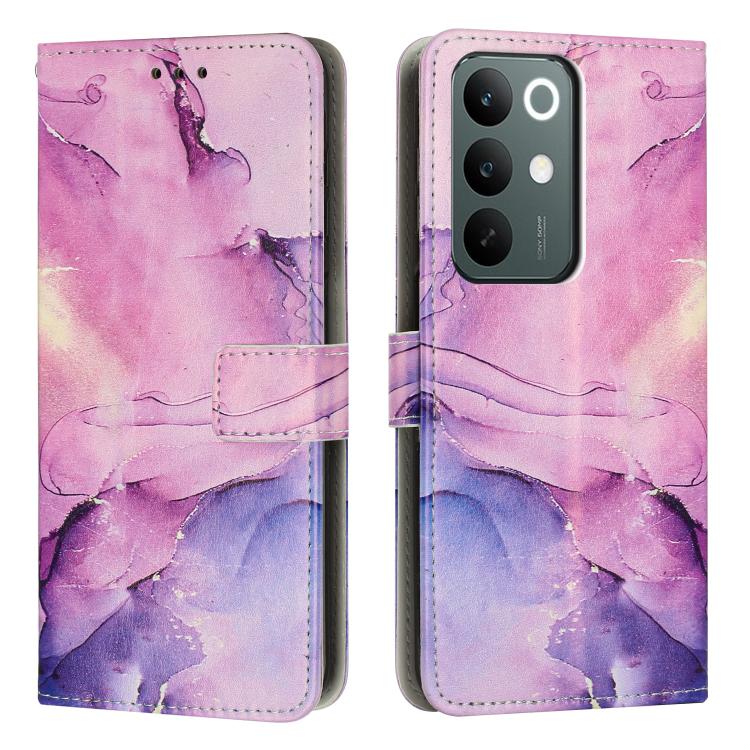 Marble pattern leather wallet phone case, lilac-pink and lavender with front flap