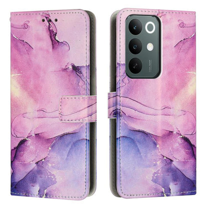 Marble pattern leather wallet phone case, lilac-pink and lavender with front flap