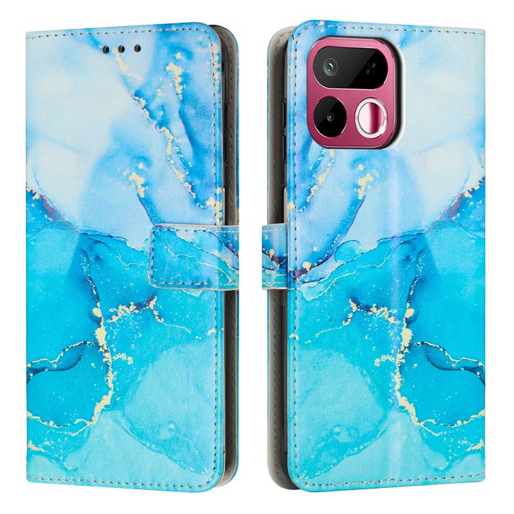 Blue marble pattern leather wallet phone case with cutouts and magnetic clasp