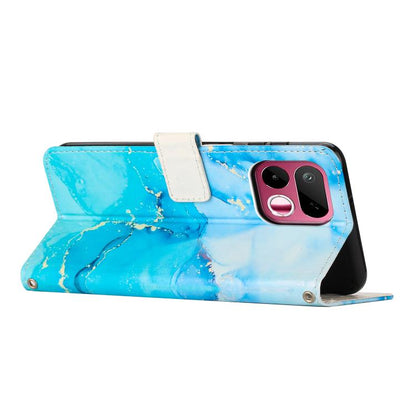 Blue marble leather wallet phone case with magnetic flip cover and strap