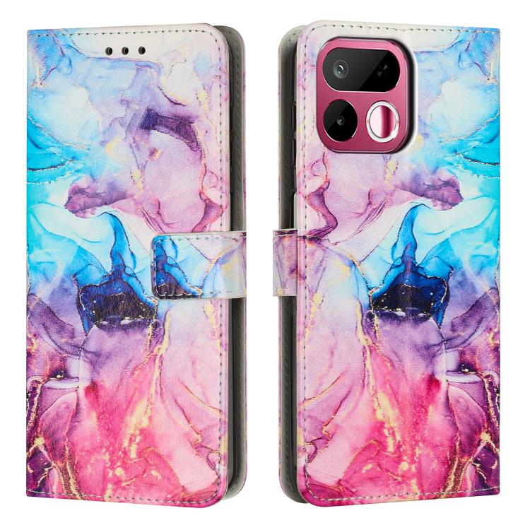 Pink and purple marble pattern leather wallet phone case with magnetic clasp