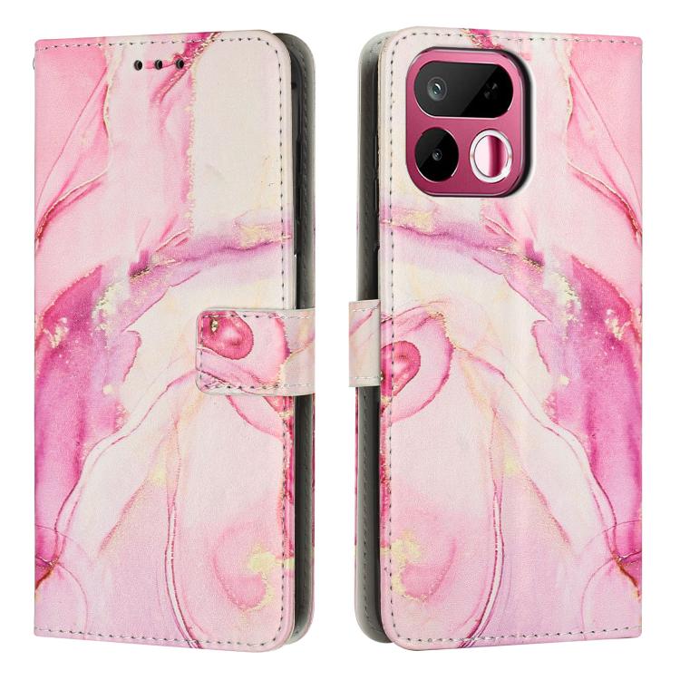 Pink marble leather wallet phone case with card slot and magnetic closure