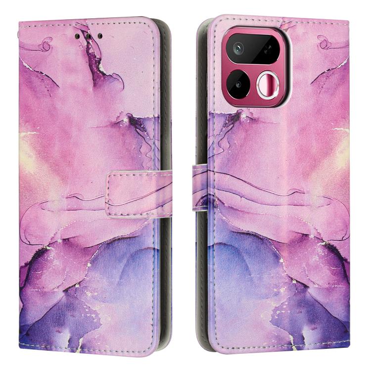 Marble pattern leather wallet phone case, pink-purple and lavender with front flap