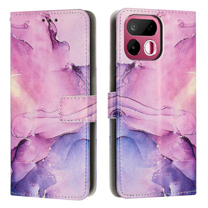Marble pattern leather wallet phone case, pink-purple and lavender with front flap