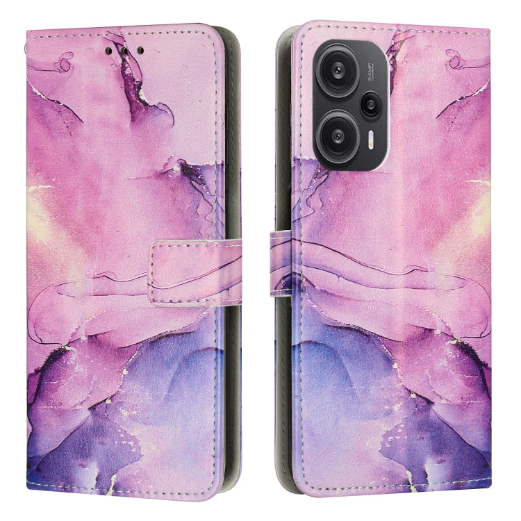 Purple and pink painted marble pattern leather phone case with magnetic flap.