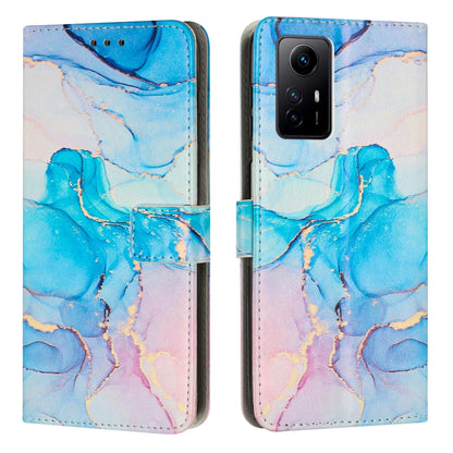 Blue marble leather phone case with flip cover and camera cutout