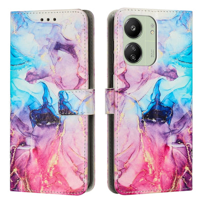 Marble pattern leather phone case with folio flap, pink and purple marbled finish.