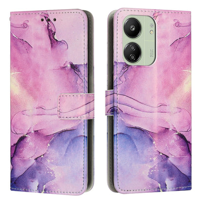 Marble pattern leather phone case with folio flap, purple and pink marbled watercolor.