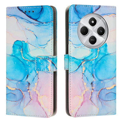 Blue marble leather wallet phone case with flip cover and card slot, camera cutout
