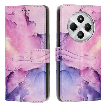Purple painted marble leather flip phone case with card slots and camera cutout