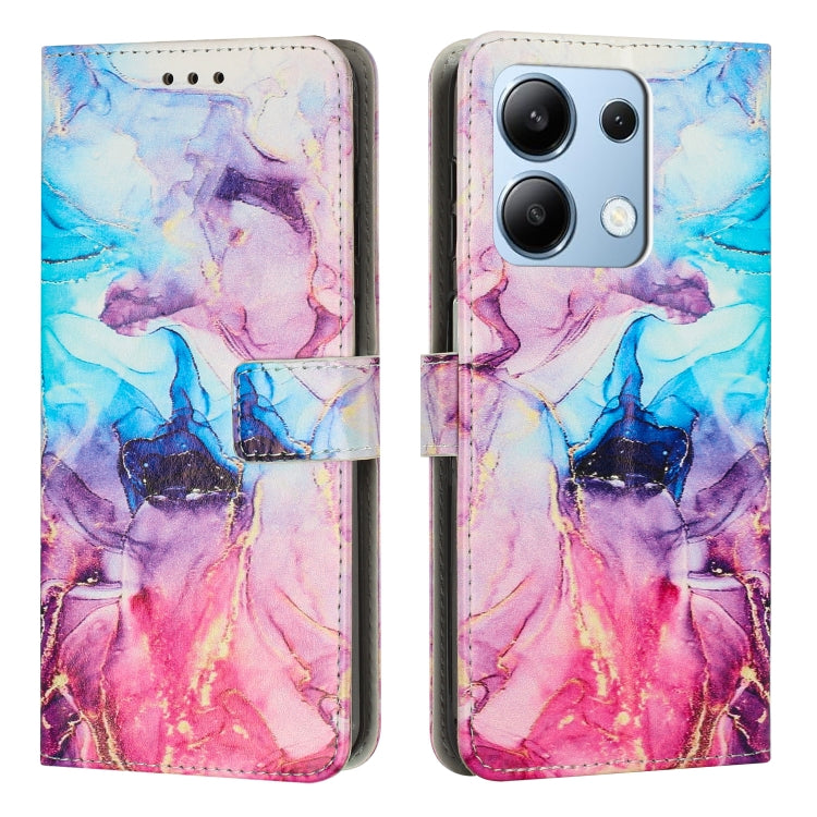 Blue, purple, and pink marble leather phone wallet case with magnetic flap