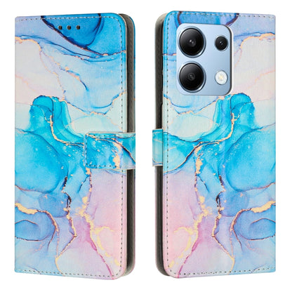 Painted marble pattern leather phone case, blue and green with magnetic flap