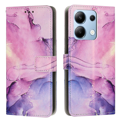 Painted marble pattern leather phone case, pink and purple with magnetic flap