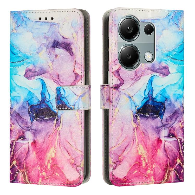 Pink and blue marble leather phone wallet case with magnetic flap and camera cutout