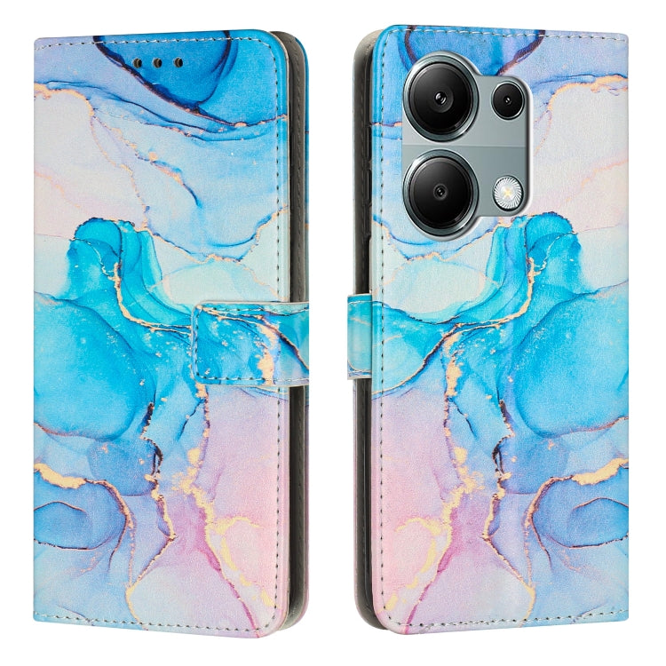 Blue and lavender marble leather phone wallet case with magnetic flap and camera cutout