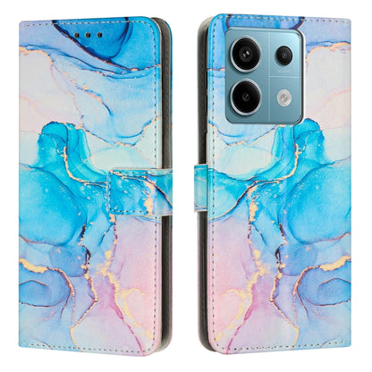 Blue marble leather wallet phone case with camera window and magnetic strap