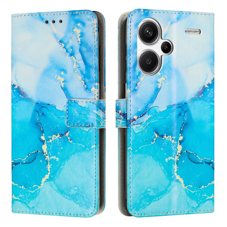 Marble pattern leather phone case with camera cutouts, blue marble design.