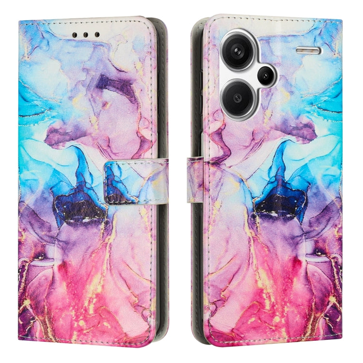 Marble pattern leather phone case with camera cutouts, pink and blue marble pattern.