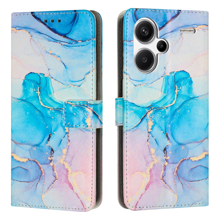 Blue and purple marble leather wallet phone case with magnetic strap and cutouts