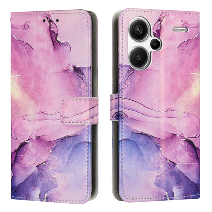 Pink and purple marble leather wallet phone case with magnetic strap and cutouts