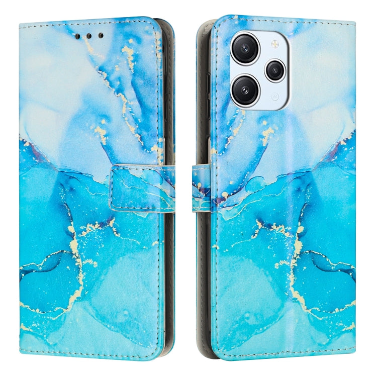 Blue marble leather wallet phone case with triple camera window and magnetic strap