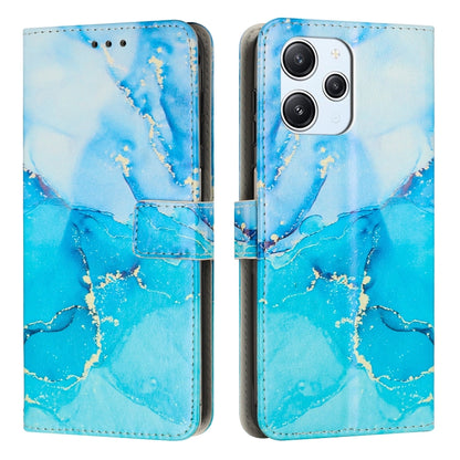 Blue marble leather wallet phone case with triple camera window and magnetic strap
