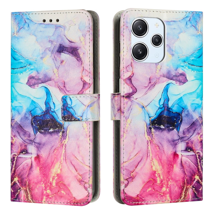 Blue, purple, and pink marble leather wallet phone case with magnetic strap
