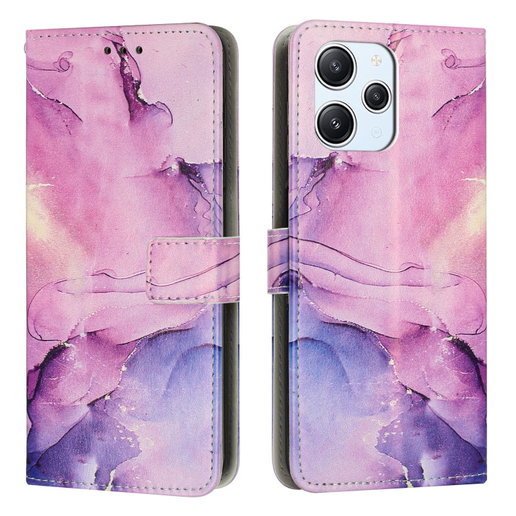 Pink and purple painted marble pattern leather phone case with magnetic flap.
