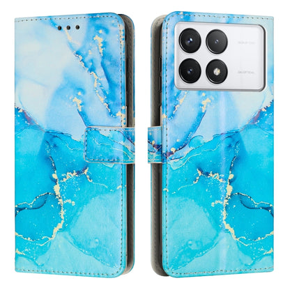 Blue painted marble pattern leather phone case with magnetic flap and camera cutouts