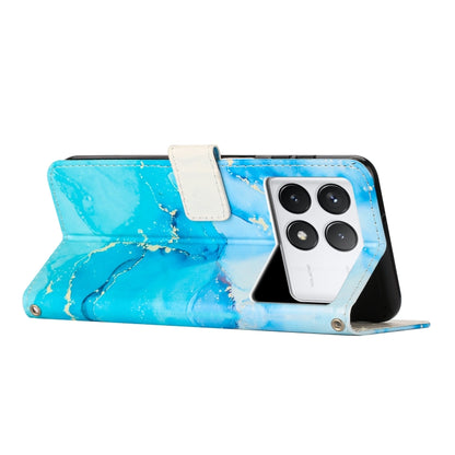 Blue painted marble pattern leather folio phone case with kickstand and side cover