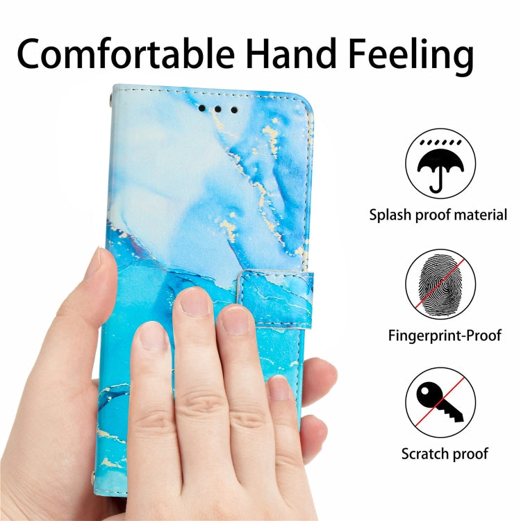 Blue painted marble leather phone case with protective flap and precise camera openings