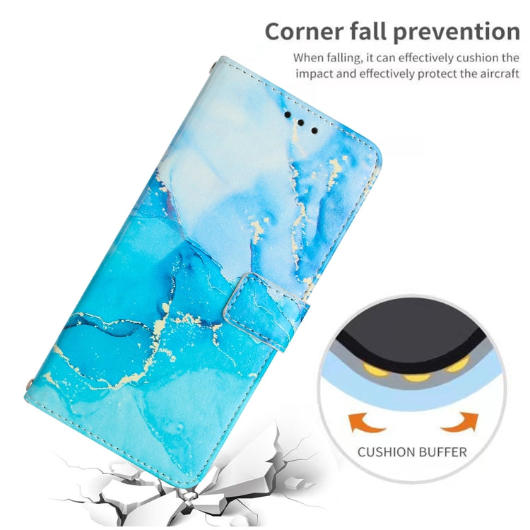 Blue painted marble leather phone case with shock-absorbing corner protection