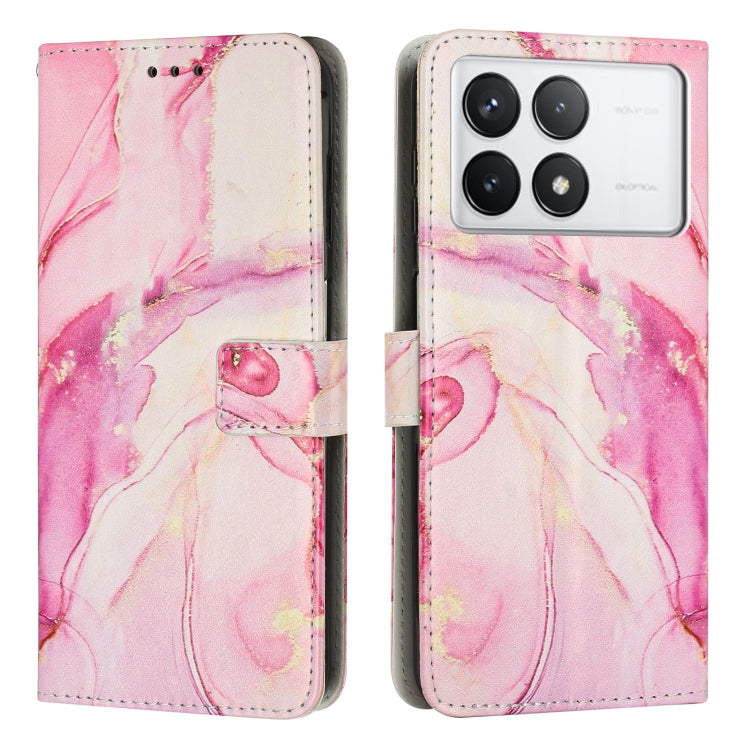 Pink purple painted marble leather wallet phone case with front flap and side strap