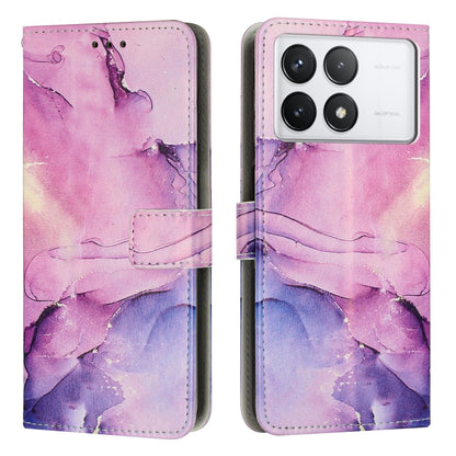 Painted marble pattern leather phone case, pink and purple marble with magnetic flap