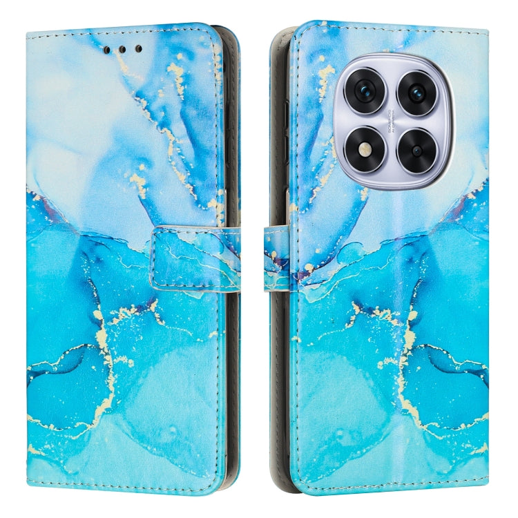 Blue painted marble leather flip phone case with card slots and camera cutout