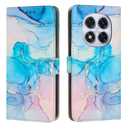 Blue painted marble leather flip phone case with card slots and camera cutout