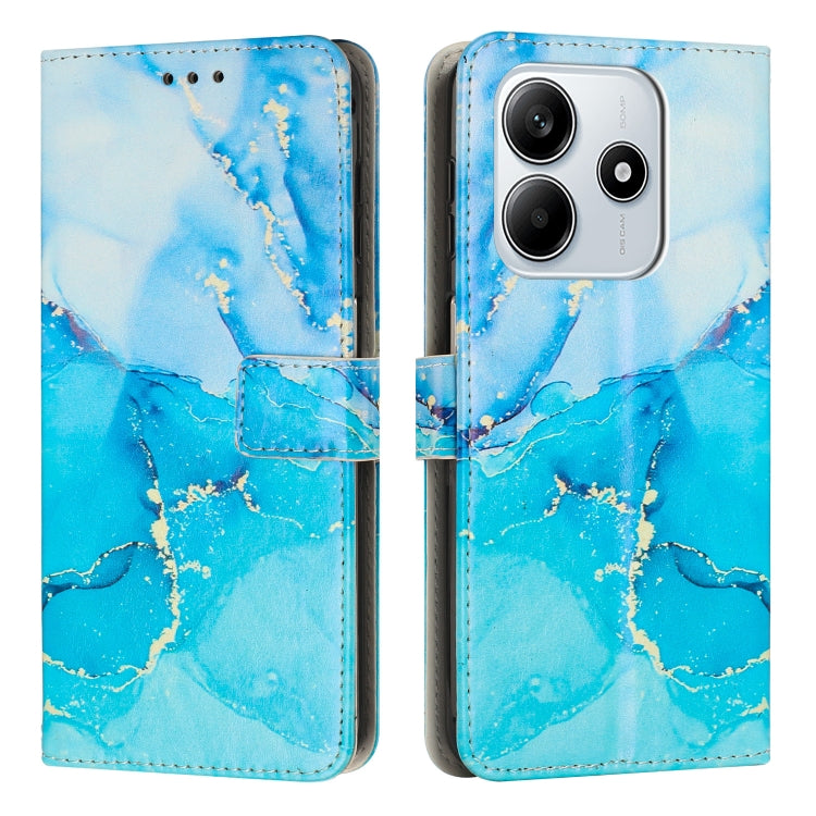 Blue painted marble leather flip phone case with card slots and camera cutout