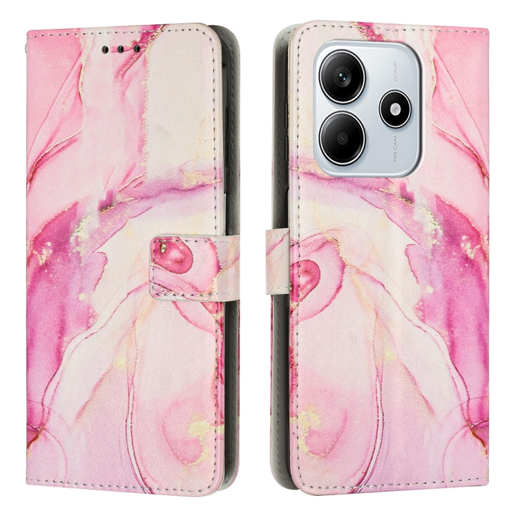 Pink painted marble leather flip phone case with card slots and camera cutout
