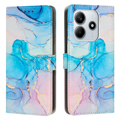 Blue and purple painted marble leather flip phone case with card slots and camera cutout