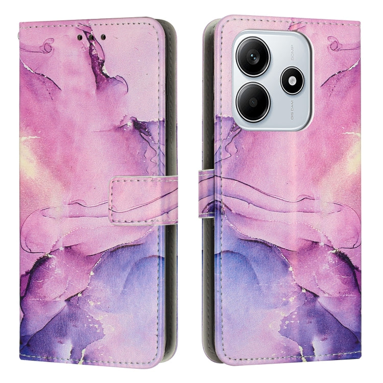 Purple painted marble leather flip phone case with card slots and camera cutout