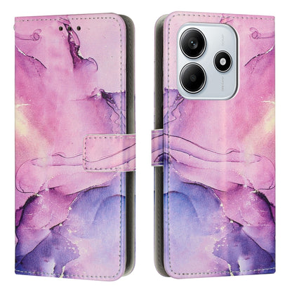 Purple painted marble leather flip phone case with card slots and camera cutout